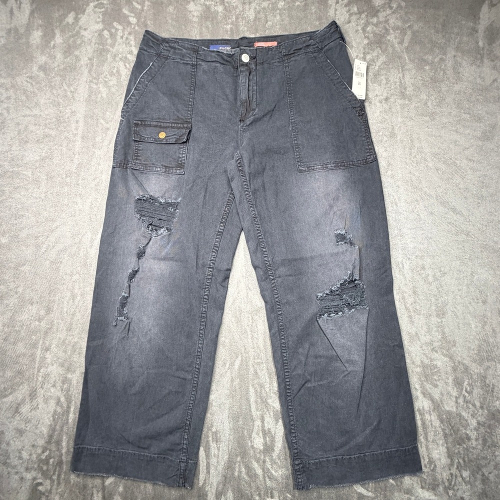Pilcro Anthropologie Black Distressed Wide Leg Cargo Pants Size 28 NWT 66817016